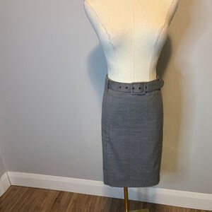 Tristan Women's Wool Lined Belted Grey Pencil Skirt Red Accent, SZ 14